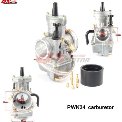 PWK 34 Carb 34mm Racing Flat Side Carburetor W/ Intake Boot For 2T/ 4T Gy6 Engines Motorbike ATV