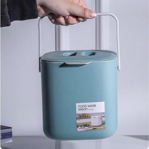 Portable 2 Tier Plastic Kitchen Waste Trash Can with Handle Compost Drainer Bin