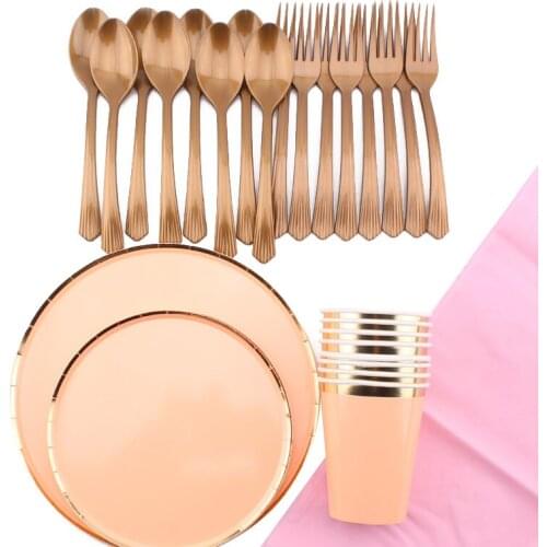 Pink Round Theme Package Birthday Celebration Valentines Day Wedding Party Decoration Supplies Disposable Tableware Set Party