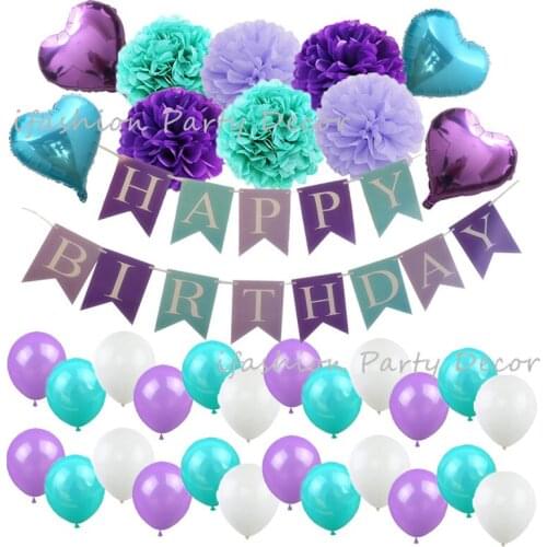 Mermaid Party Favors Supplies Under the Sea Party Decorations Paper Flowers Latex Balloons Birthday Banner for Girls Birthday