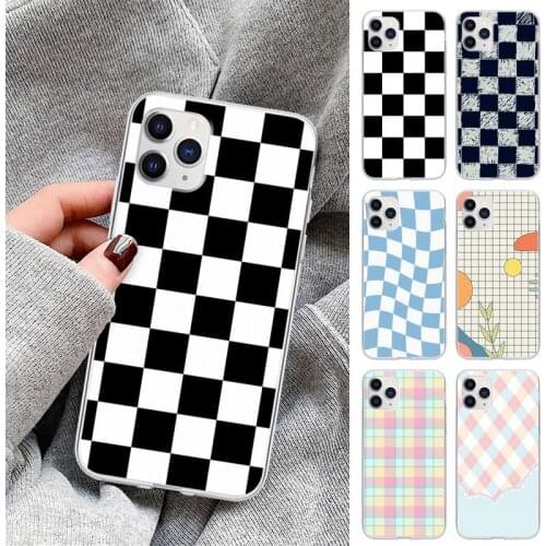Checkerboard Checkered Chess Board Bling Phone Case For IPhone 12 11 Pro Max Xs X Xr 7 8 6 6s Plus 5s Se 2020 Transparent Cover