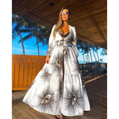 Wrinkle-free White Eyes Chiffon Bikini Cover-ups Sexy Short Sleeve Summer Beach Dress Women Beach Wear Swim Suit Cover