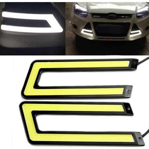 2Pcs White COB 6000K LED Daytime Running Light DRL Headlight U Shape Fog Lamp Led Car Lights Exterior Auto Accessories