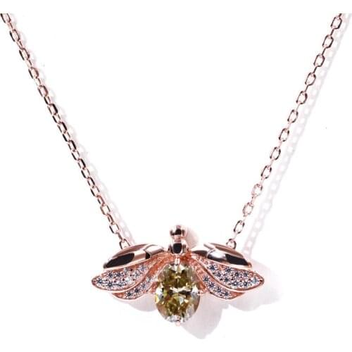 Tianyu Gems Honeybee 6x8mm Gemstone Silver Necklace Yellow Champagne Black 1.5ct Moissanite Diamond Jewelry 18k Gold Plated Gift