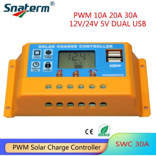 High quality NEW 10A 20A 30A 12V 24V intelligence Solar cells Panel Battery Charge Controller Regulators LCD Display with 5V USB