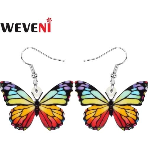 WEVENI Acrylic Butterfly Earrings Floral Print Lovely Insect Animal Dangle Drop Jewelry For Women Girl Kid Funny Gift Decoration