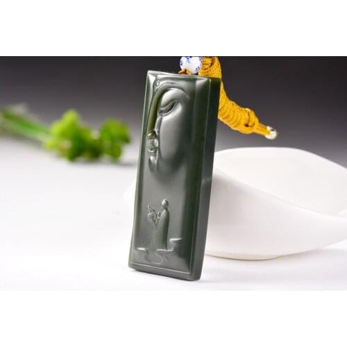 Xinjiang Hetian jade green hand-made enlightenment lotus men and women pendant hp305