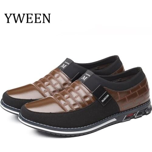 YWEEN Leather Men Shoes Fashion Slip On Casual Shoes Wear-resistant Round Toe Men Loafers Big Size Leather Male Sneakers