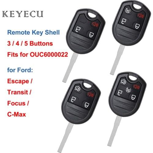 Keyecu Replacement Remote Key Shell Case Fob 3 4 5 Buttons Car Key Shell Case with HU101 Blade for Ford Fiesta, OUC6000022