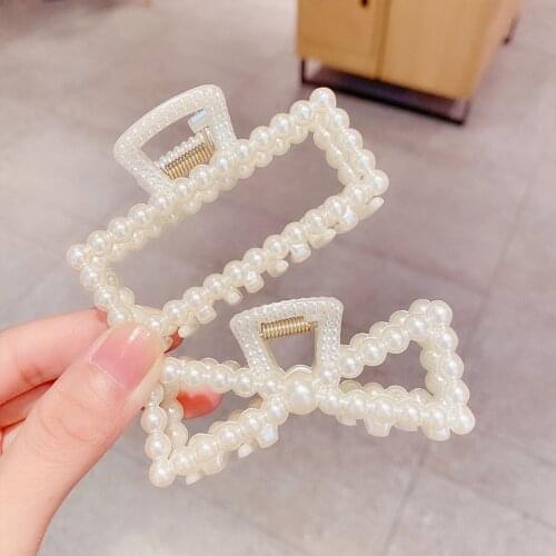 Pearls Geometric Hairpin Acrylic Hair Claw Makeup Hair Styling Barrettes Korean Fashion Hair Clip Crab Women Hair Accessories