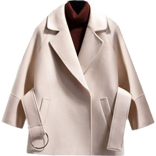 New Autumn Women Short Coat With Waist Belt Winter Jacket Women Elegant Female Ladies Solid Color Top Coats Ropa Mujer Dropship