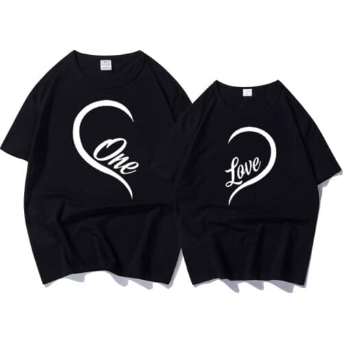 Women One Love Letter Print Heart Couples T-shirt Tees Women Men Hipster Summer Fashion T Shirt for Lovers T-shirt