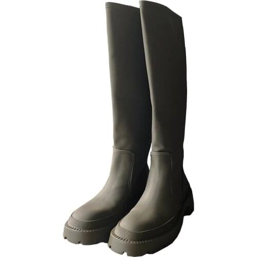 Microfiber Women Platform Knee Boots Slip On British Style Thick Bottom Long Botas Mujer Casual Ladies Feniminal Designer Shoes