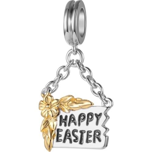 925-Sterling-Silver Happy Easter Day Charm Fits Bracelets & Bangles The Holloween Day Jewelry Findings & Comonents S284