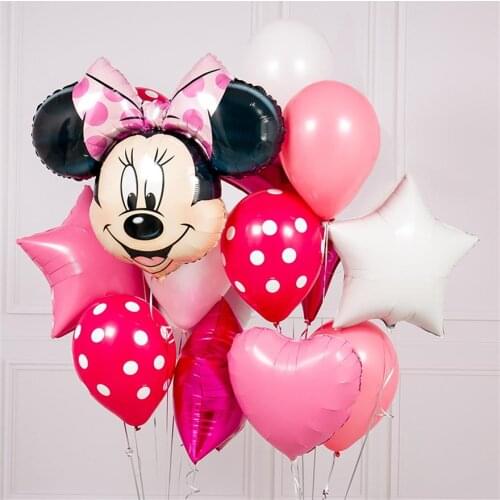 1Set Mickey Minnie Mouse Helium Foil Balloons Birthday Party Decoration Baby Shower Birthday Latex Balloon Cartoon Kids Toy