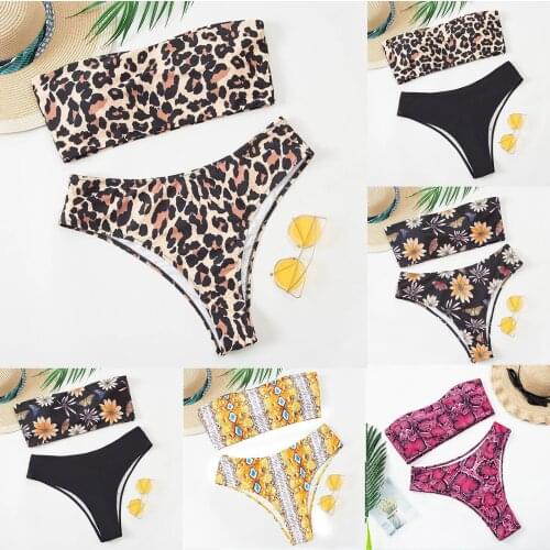 2 Pieces For Girls Swimwear Women Bikini High Waist Split Swimsuit Push Up Printed Bralette Beachwear 2021 Mujer Bikinis Set