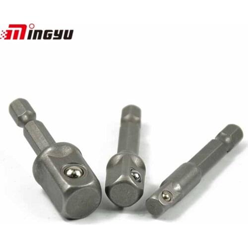 3pcs Hex Shank Socket Wrench Adapter 1/4" 3/8" 1/2" Power Drill Extension Drill Bit Bar CR-V Hex Shank to Socket Connector