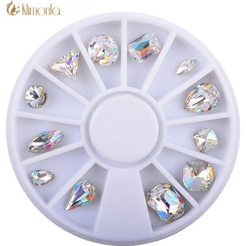 3D Shiny Rhinestones Nail Decoration Charms DIY UV Gel Shinning Crystal 12 style Glass Nail Stone Nails Accessories in 1Wheel