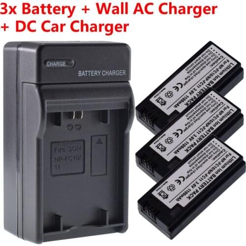 3x Battery for Sony NPFC10 InfoLithium DSC-P3/DSC-P5 (NP-FC10) (pp) + Home&Car Charger