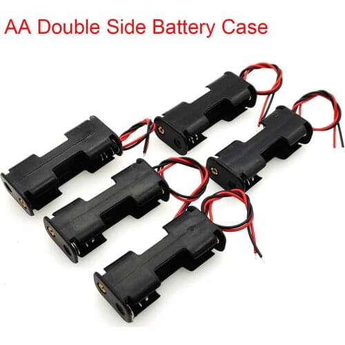 5Pcs AA Battery Case 2 x 1.5V Double Side Spring Plastic Battery Box Back-To-Back With Line AA Battery Holder 3V