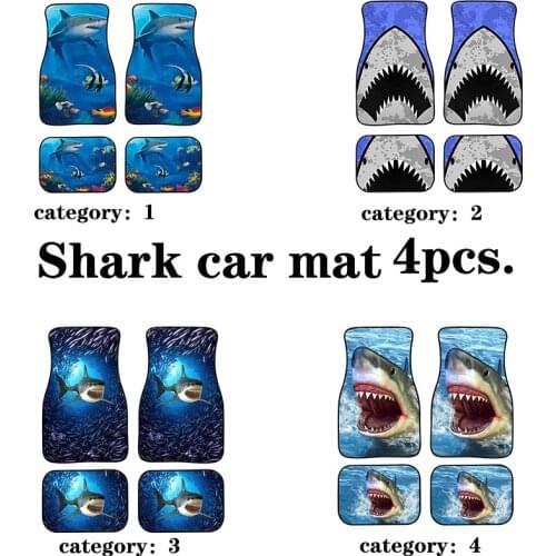 Aimaao 4 Piece Cartoon Shark Carpet Floor Mats Set for Car SUV Truck Sedan Rubber Backing All-Weather Heavy-Duty Protection