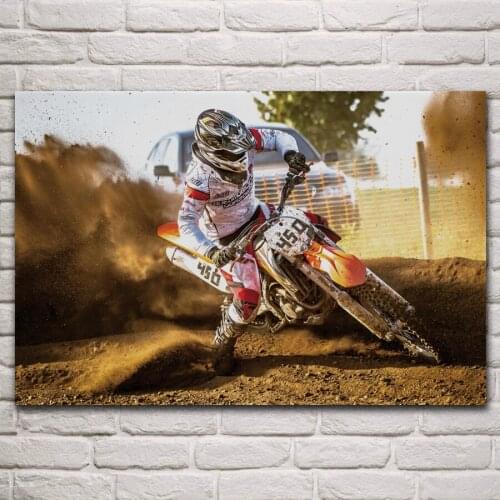 Biker drifting motorcycle bike sport on sand fabric poster living room home wall decor canvas silk art print KM588