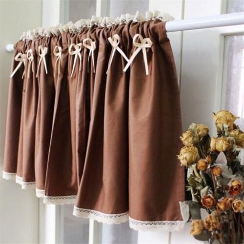 Free Shipping Pastoral Warm Boknot Lace Coffee Curtain Kitchen Closet Short Small Blinds Home Window Valance ShadesDecora Drapes