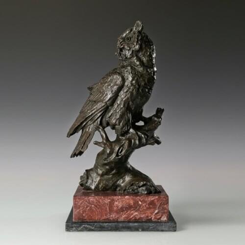 Bronze Owl Statue Animal Bird Sculpture Figurine Classy Art Marble Base Hot Casting Office Decor