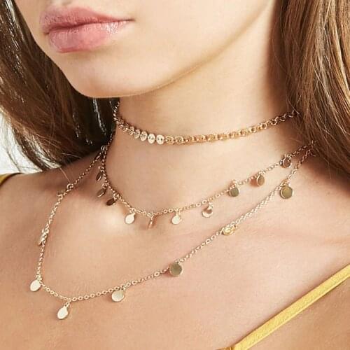 Fashion Multi Layer Choker Necklace For Women Gold Coin Necklace Pendant On Neck Necklace Jewelry Two Group