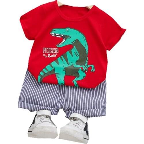 2021 Casual Baby Kids Sport Clothing Breathable Cotton Tops Dinosaur T-Shirt Shorts Boys Outfit Costume Summer Boys Clothes Set