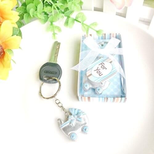 Baby Shower party gift and giveaways for guests - Baby Carriage Design Key Chains Birth Christening Gift Keychain 100pcs/lot