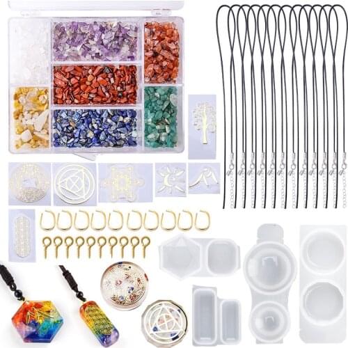 Orgone Energy Pendant Epoxy Resin Molds Kit Silicone Mold Reiki Healing Colorful Chips Stone For Necklace Jewelry Making DIY