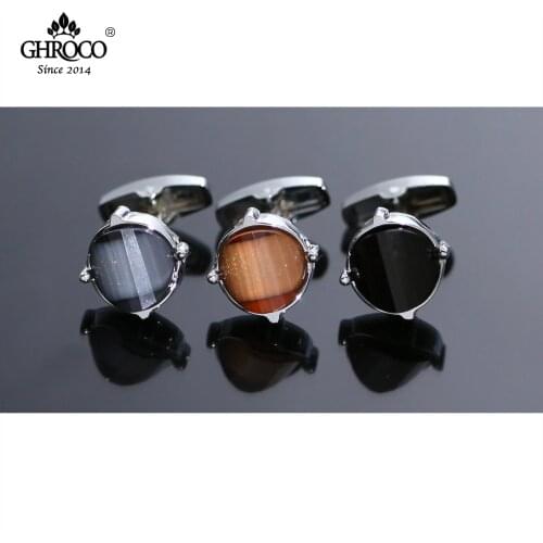 CHROCO High-Quality Exquisite Round Shaped Inlaid with Drop Rubber Shirt Cufflink Fashion Luxury Gift for Business Men & Wedding