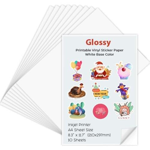 10 Sheets A4 Glossy self-adhesive Copy Paper Printable Vinyl Sticker Paper InkJet Printer Paper for Inkjet printer DIY Crafts