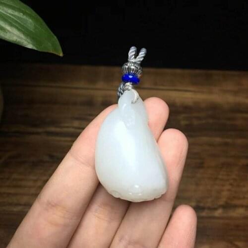 H74#Hetian jade white jade multi-child Duofu pendant, jade oily, feel good