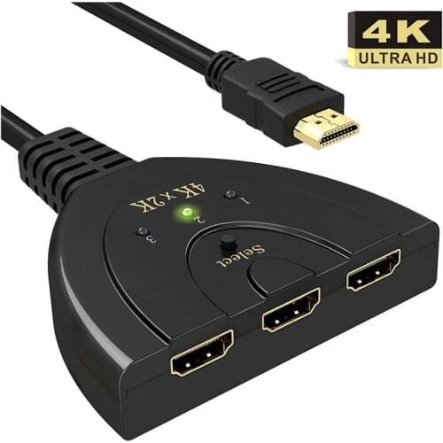 HDMI Switch 4K, 3-Port HDMI Splitter HDMI Switcher Supports 4K/Full HD1080p/3D with High Speed Pigtail Cable