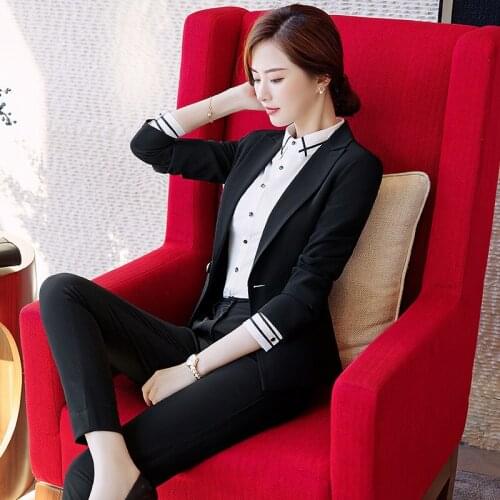 Ladies suit autumn and winter high-end new fashion black Slim professional suit temperament trousers wild womens two-piece suit