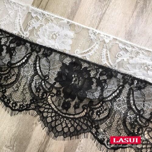 LASUI 0409 NEW 17.3cm *300 cm=1 piece DIY clothing accessories soft gauze Black White unilateral France eyelash lace fabric