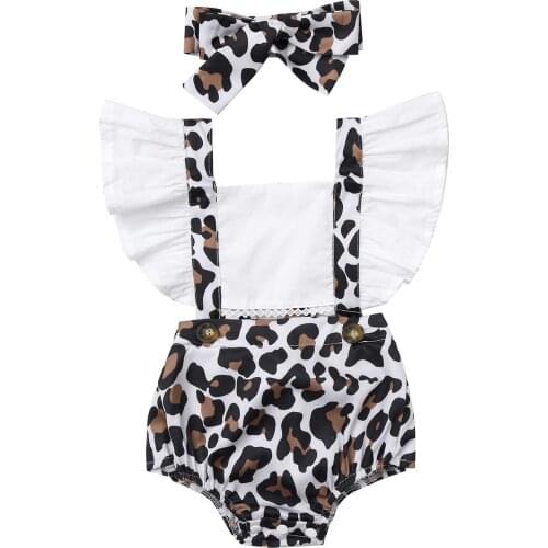 Summer White Newborn Infant Romper Baby Girls Clothes Short Sleeve Open Back Leopard Print Strap Toddler Jumpsuit For 0-24M