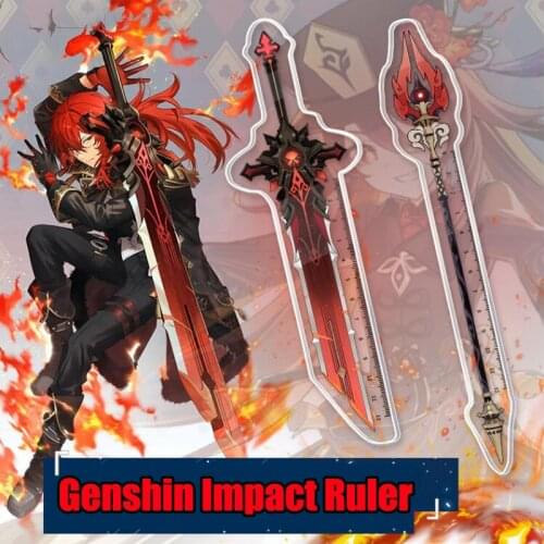 Game Genshin Impact Diluc Hu Tao Acrylic Weapon Ruler Moldel Measuring Scale Students Cartoon Measure Ruler Cosplay Halloween