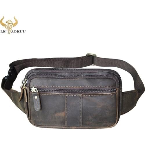 Fashion Quality Leather Male Crossbody Sling Bag Design Casual Travel Cigarette Case Pouch Travel Fanny Waist Belt Bag Men 342