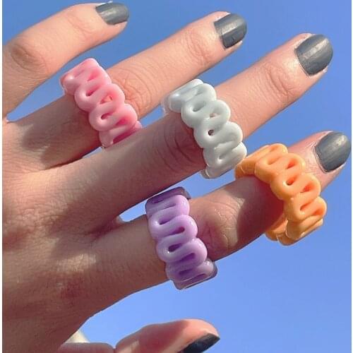 Fashion Simple Cool Candy Color Resin Hollow Geometric Rings Hip hop Punk Girls Rings Party Jewelry 2021 Trendy Ring For Women