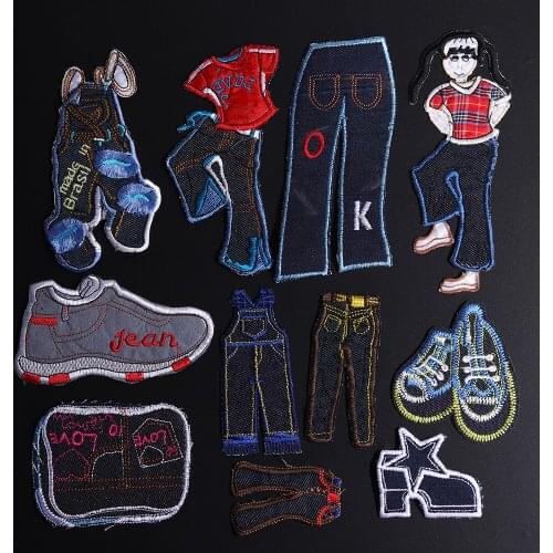 Cartoon Shoes Pants Short Shape Patch Anime Embroidered Iron On Patches Sticker For Clothes Sewing On Jeans Appliques Badge