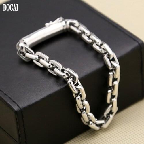 Wholesale silver bracelet smooth rough men retro minimalist box chain