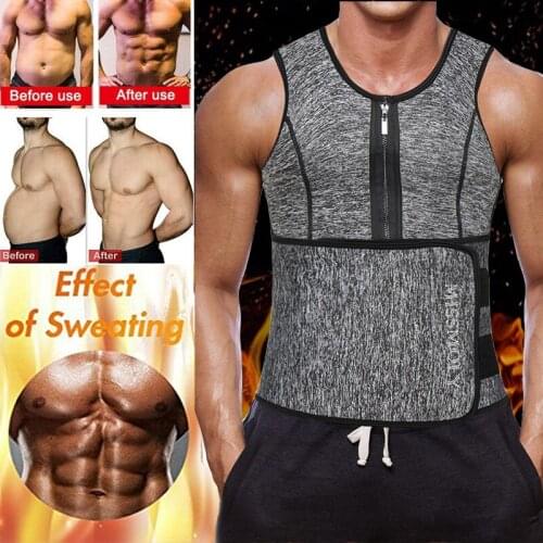 Men Waist Trainer Slimming Vest Neoprene Sauna Suit Corset Body Shaper Zipper Tank Top Workout Shirt Faja Shapewear
