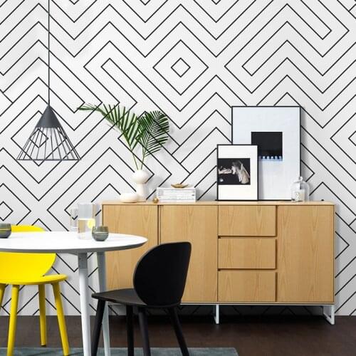 Nordic Ins Style Wallpaper Living Room Bedroom Modern 3D Geometric Black And White Lattice PVC Waterproof Vinyl Wall Paper Rolls