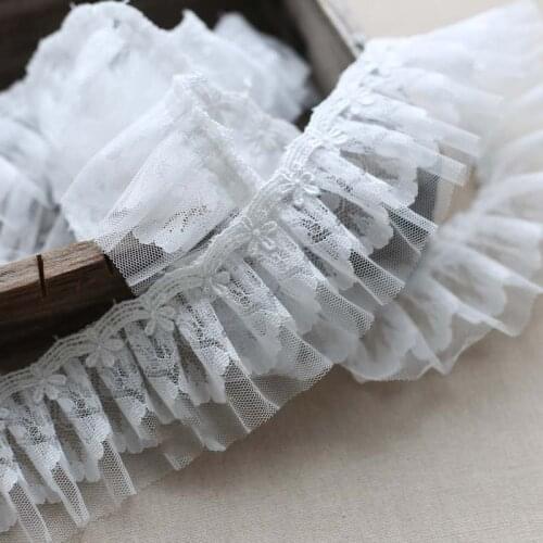 9meters Delicate White Flower Lace Fabric Embroidered Ribbon Pleat Ruffle Collar Edge Trim For Sewing Clothing DIY Crafts