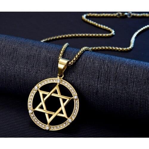Judaism Hexapointed Star Necklace for Men and Women Inlaid Hao Stone Fashion Trend Religious Party Necklace Jewelry