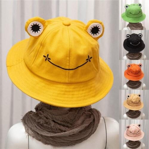 Adult Kids Fashion Bucket Hat Cute Frog Anti Sun Wide Brim Foldable Skin-friendly Fisherman Hat for Outdoor