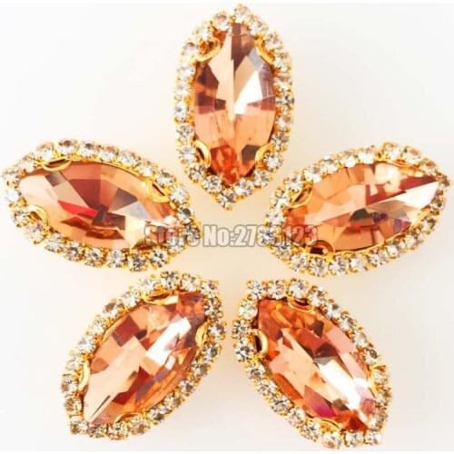 Gold bottom horse eye shape water red color falt back Crystal button,sew on loose rhinestones diy/Clothing accessories